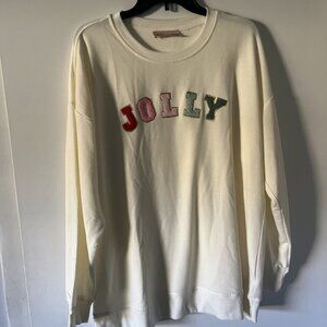 Women’s Philosophy Long Sleeve Christmas Jolly Patch NWOT Cream Xl Long Length